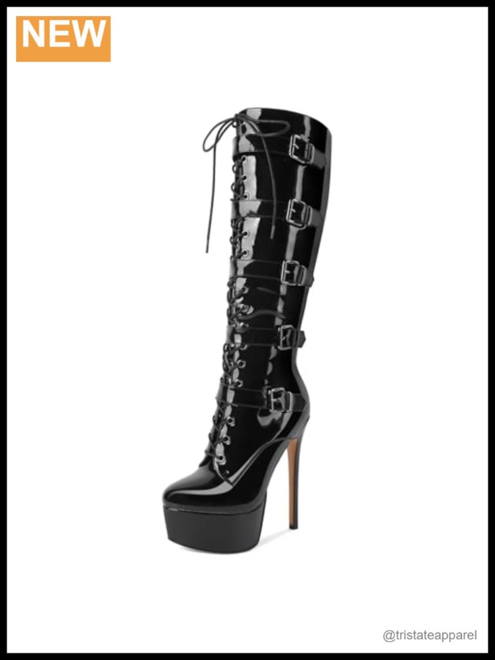 Women's Knee High Platform Boots Stiletto Heels Lace Up Side Zipper